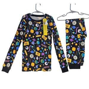 PJ Place Kids Size‎ 12 Halloween Candy Print Long Sleeve PJ Set Glow in the Dark